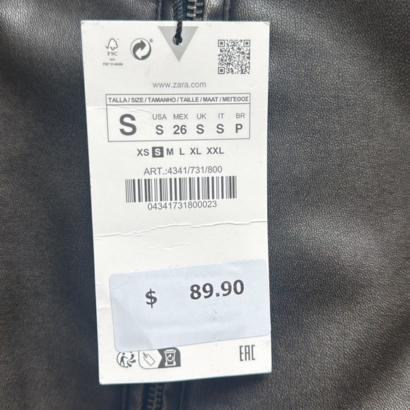 Zara women’s black cropped bomber faux leather NWT S - Picture 7 of 7